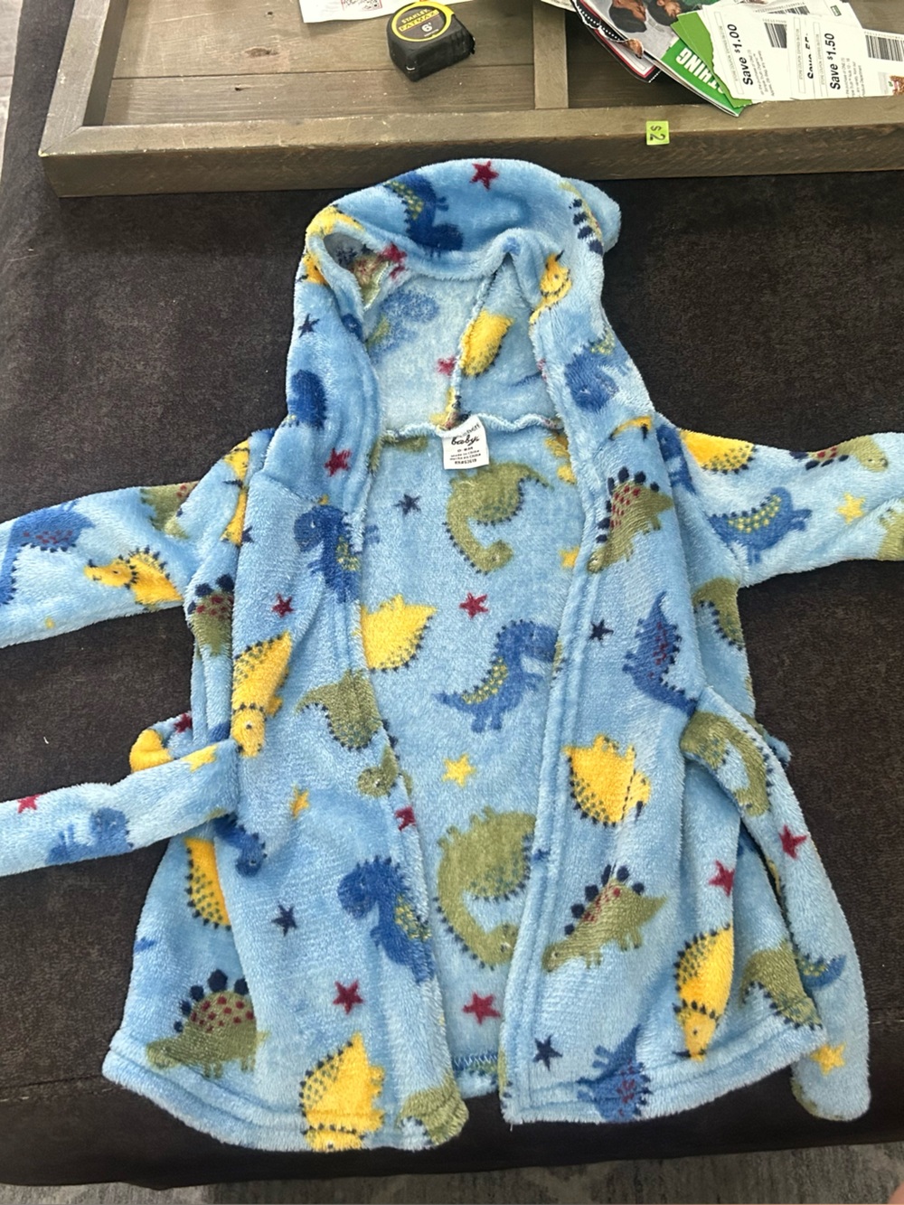 Blue Dinosaur Hooded Infant Bathrobe